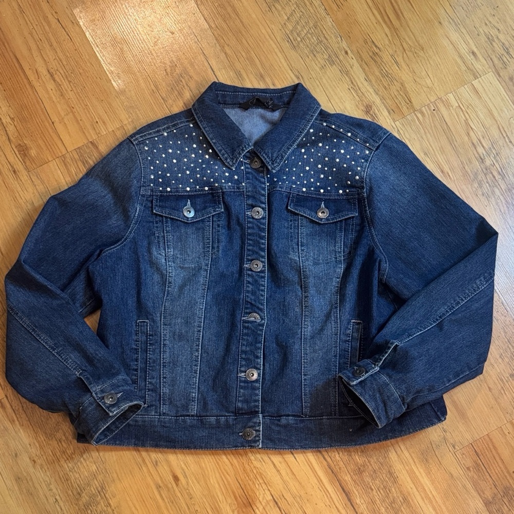 Baccini Denim Rhinestone Jean Jacket Sz PXL